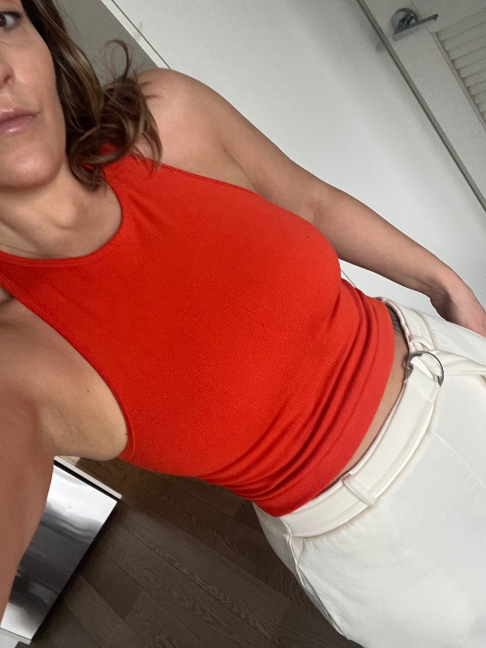 Orange racer back stretchy crop
